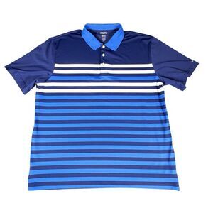 Chaps Golf Sz XL Polo Shirt Men Navy Blue White Striped Short Sleeve Performance